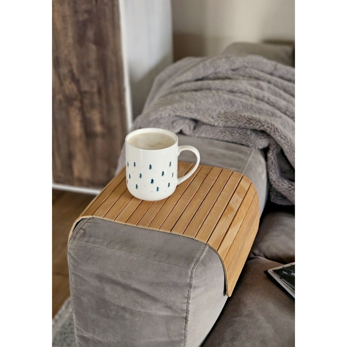 Armlehnen Sofatablett flexibel Bambustablett Bambus Natur anthrazit Armlehnen Schoner