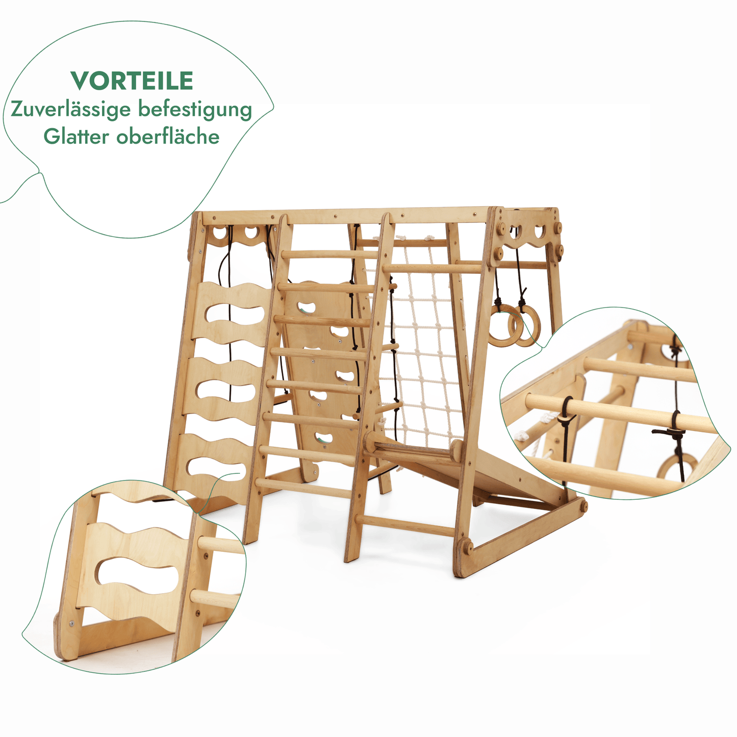 Indoor-Spielplatz 6in1 aus Holz für Kinder –  Schaukel, Rutsche, Seil und Treppe