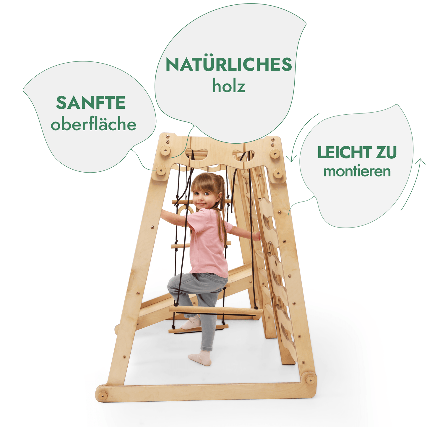 Indoor-Spielplatz 6in1 aus Holz für Kinder –  Schaukel, Rutsche, Seil und Treppe