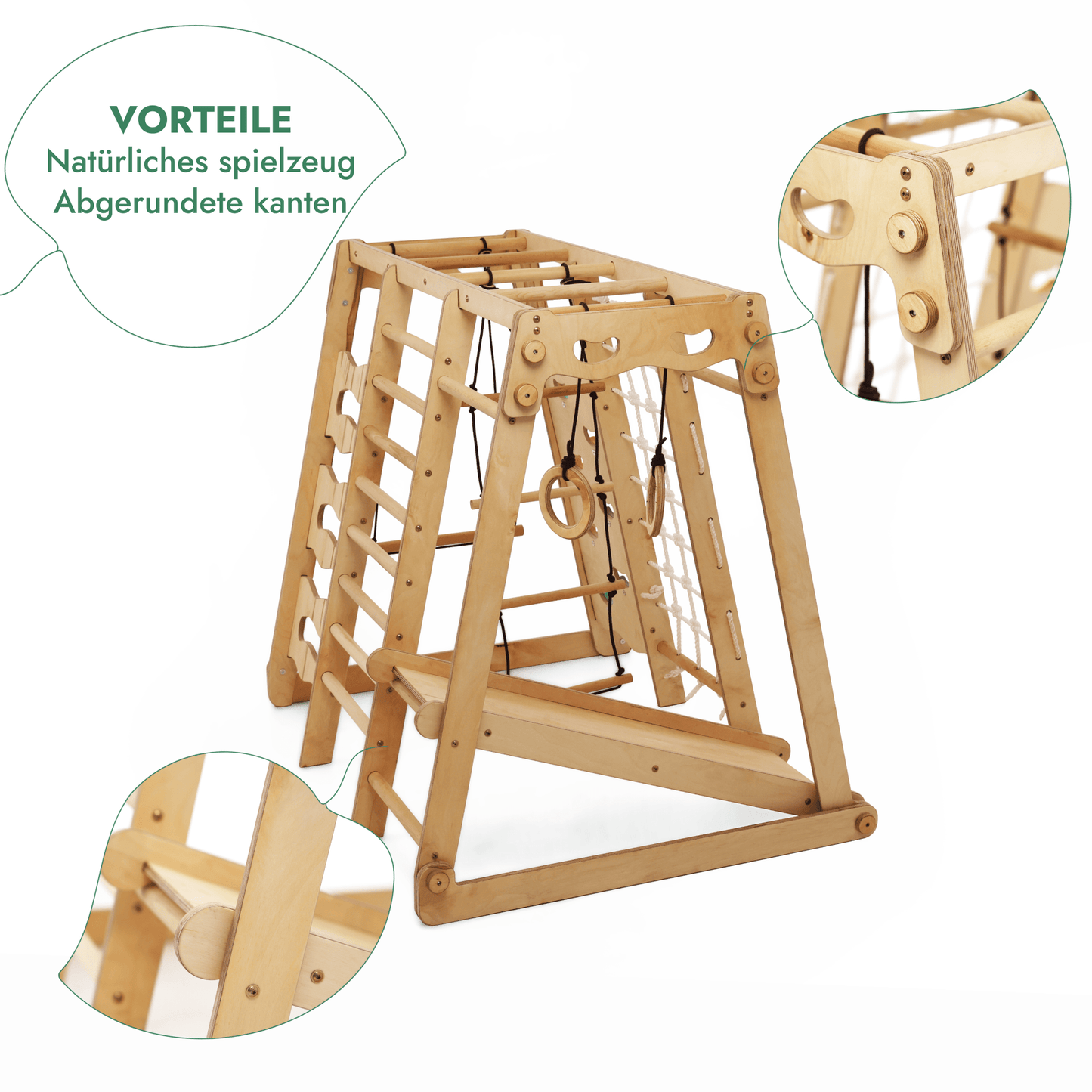 Indoor-Spielplatz 6in1 aus Holz für Kinder –  Schaukel, Rutsche, Seil und Treppe
