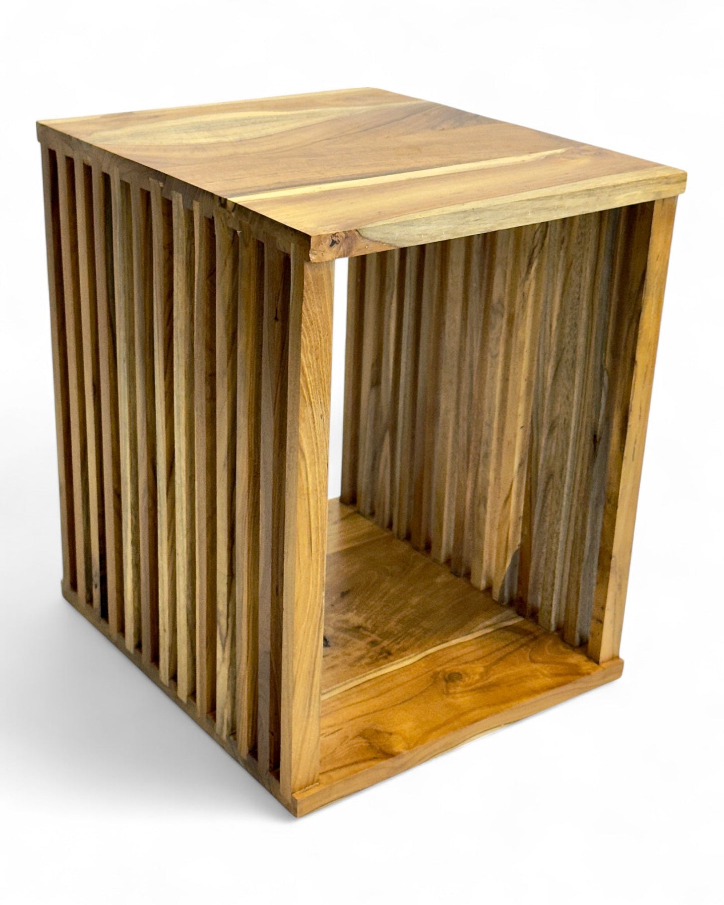 Teakholz-Beistelltisch - Holzhocker Couchtisch - Handgefertigt aus Massivholz – Holzleisten Würfel - 45x35x40 cm