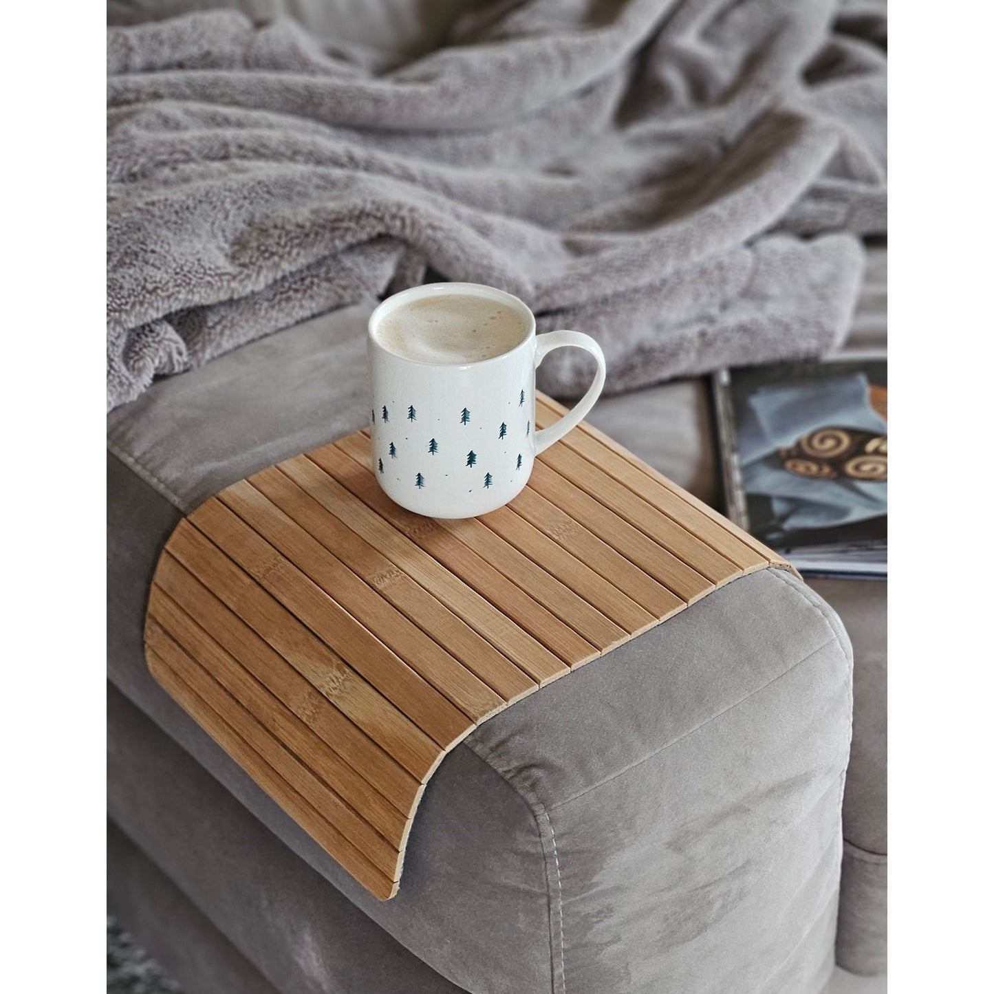 Armlehnen Sofatablett flexibel Bambustablett Bambus Natur anthrazit Armlehnen Schoner