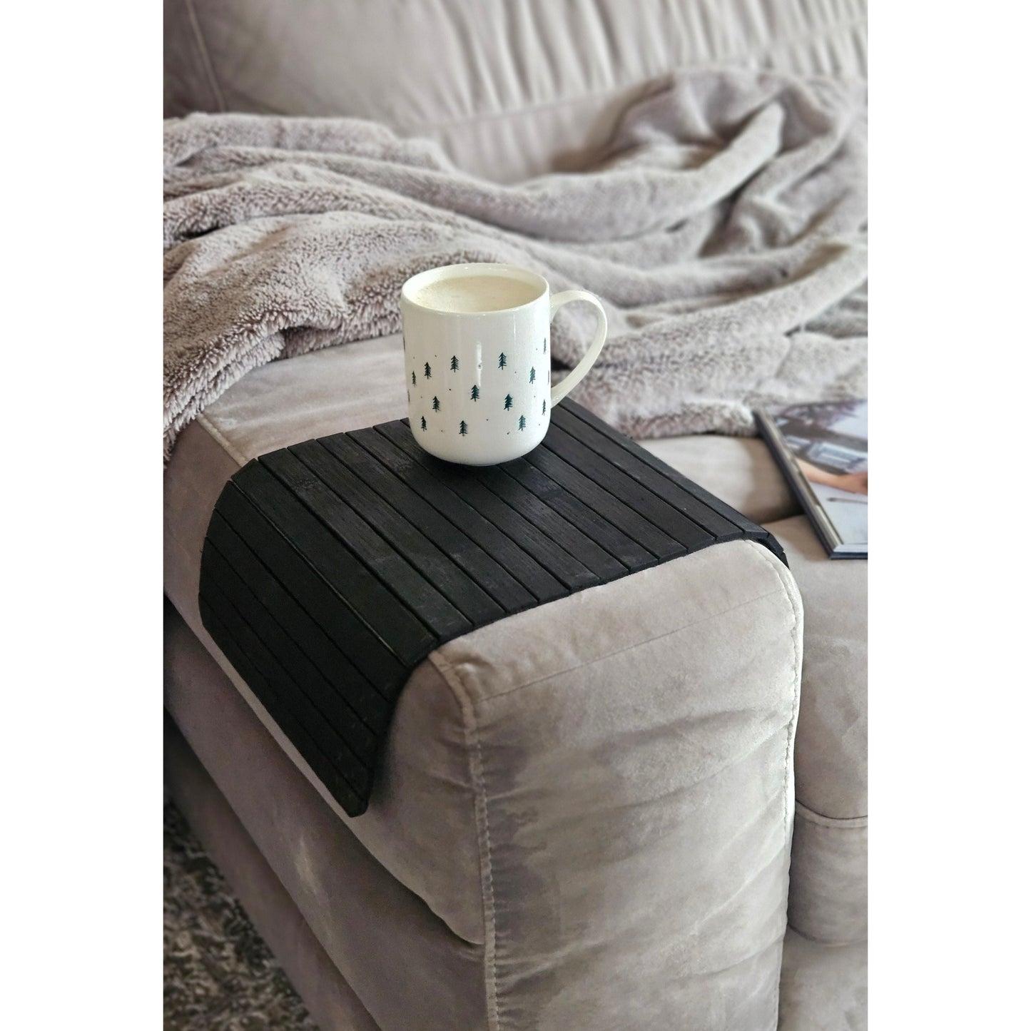 Armlehnen Sofatablett flexibel Bambustablett Bambus Natur anthrazit Armlehnen Schoner